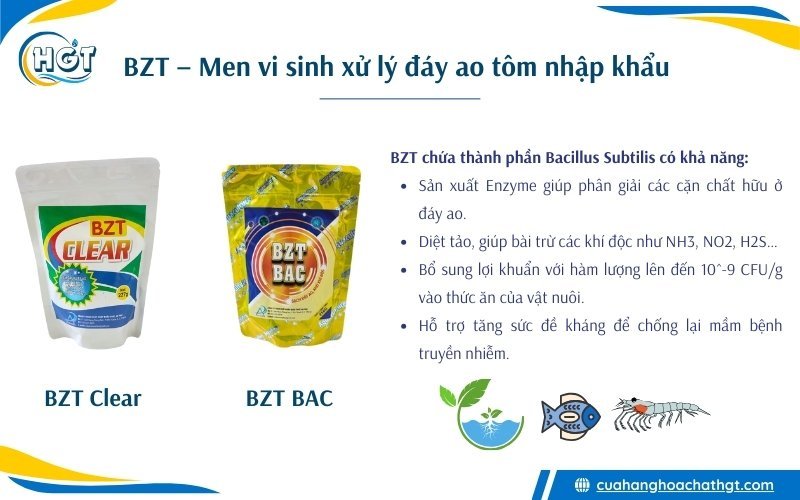 Men vi sinh xử lý đáy ao nuôi tôm cá nhập khẩu BZT Clear và BZT BAC